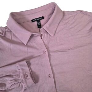 Eileen Fisher Size Medium Pink Jersey Knit Button Down Tunic Long Sleeve Shirt